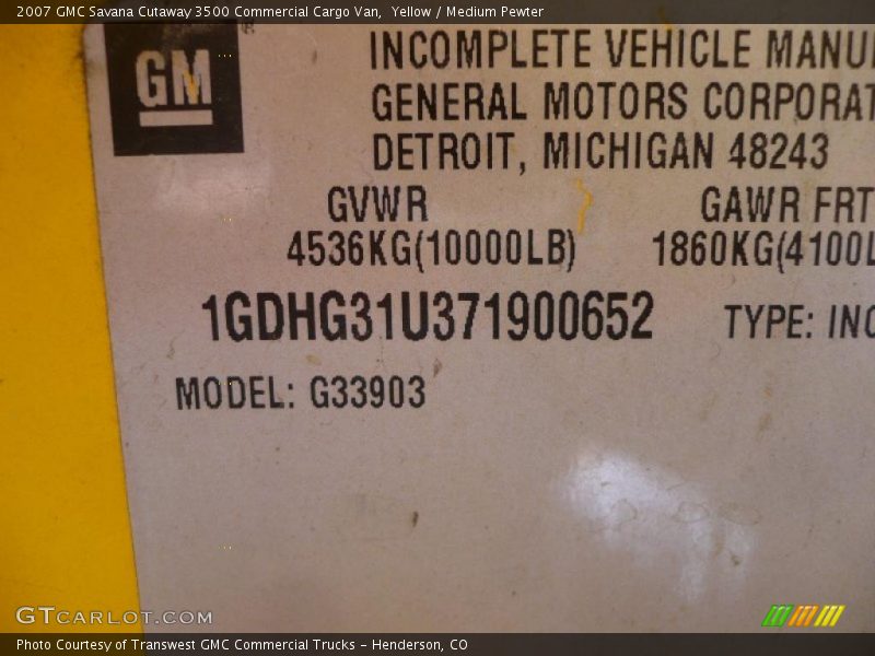 Yellow / Medium Pewter 2007 GMC Savana Cutaway 3500 Commercial Cargo Van