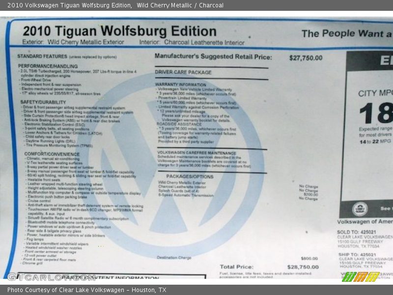 Wild Cherry Metallic / Charcoal 2010 Volkswagen Tiguan Wolfsburg Edition