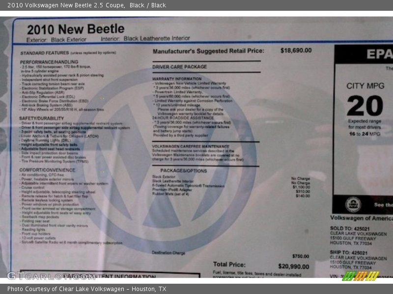 Black / Black 2010 Volkswagen New Beetle 2.5 Coupe