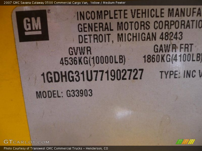 Yellow / Medium Pewter 2007 GMC Savana Cutaway 3500 Commercial Cargo Van