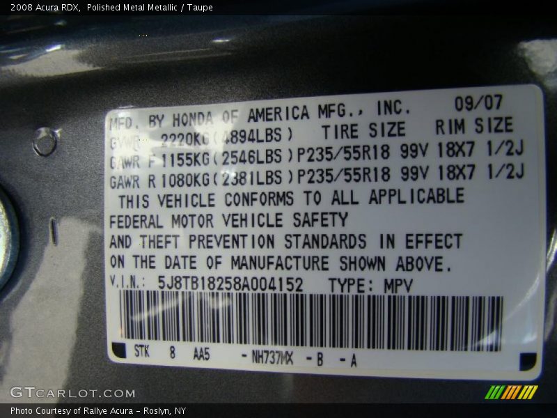 Polished Metal Metallic / Taupe 2008 Acura RDX