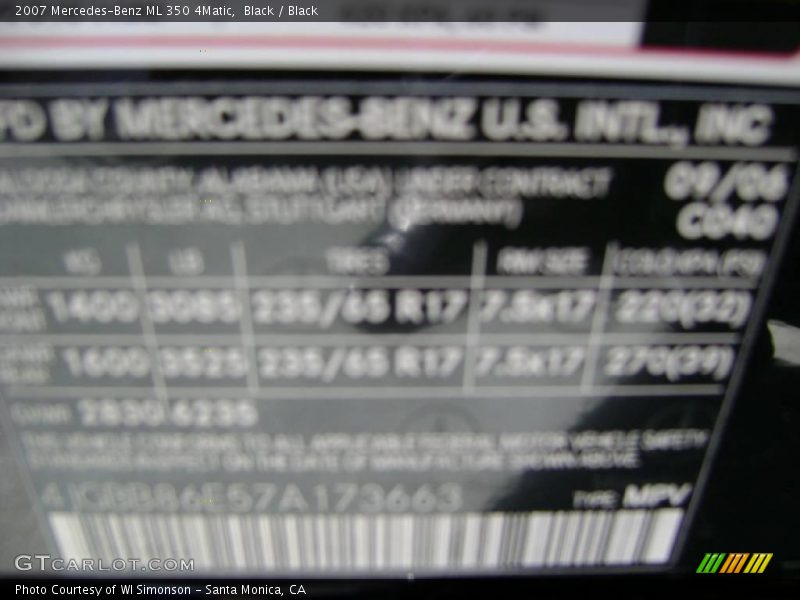Black / Black 2007 Mercedes-Benz ML 350 4Matic
