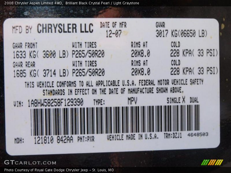 Brilliant Black Crystal Pearl / Light Graystone 2008 Chrysler Aspen Limited 4WD