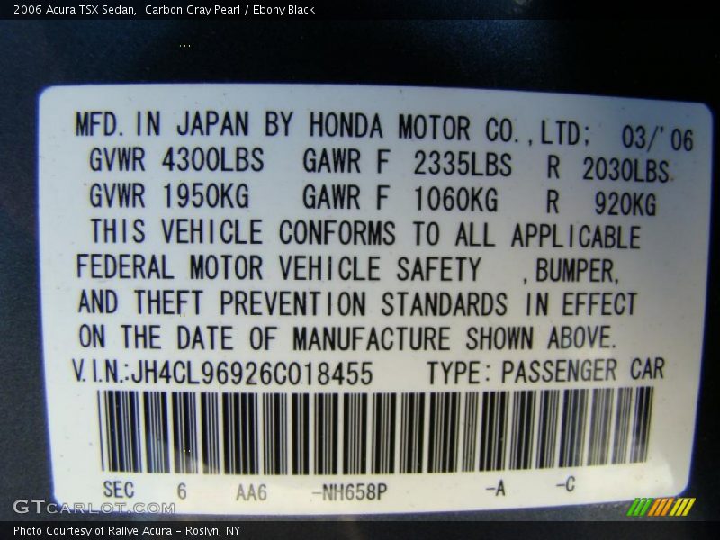 Carbon Gray Pearl / Ebony Black 2006 Acura TSX Sedan