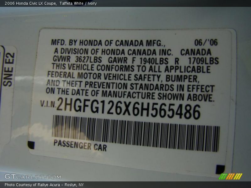 Taffeta White / Ivory 2006 Honda Civic LX Coupe