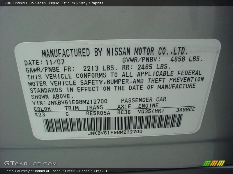 Liquid Platinum Silver / Graphite 2008 Infiniti G 35 Sedan