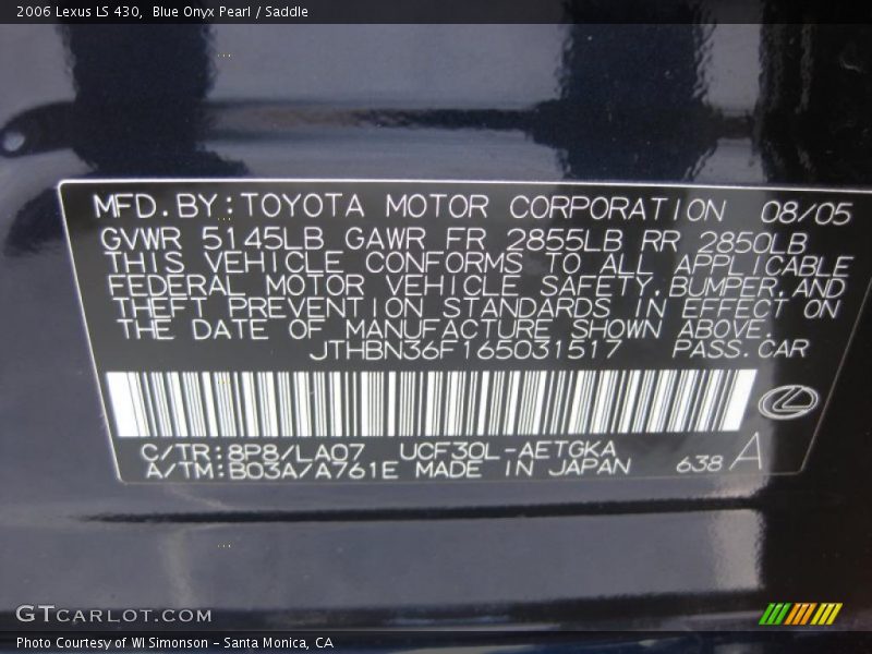 Blue Onyx Pearl / Saddle 2006 Lexus LS 430
