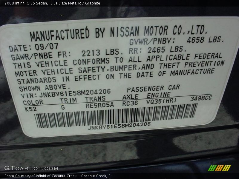Blue Slate Metallic / Graphite 2008 Infiniti G 35 Sedan