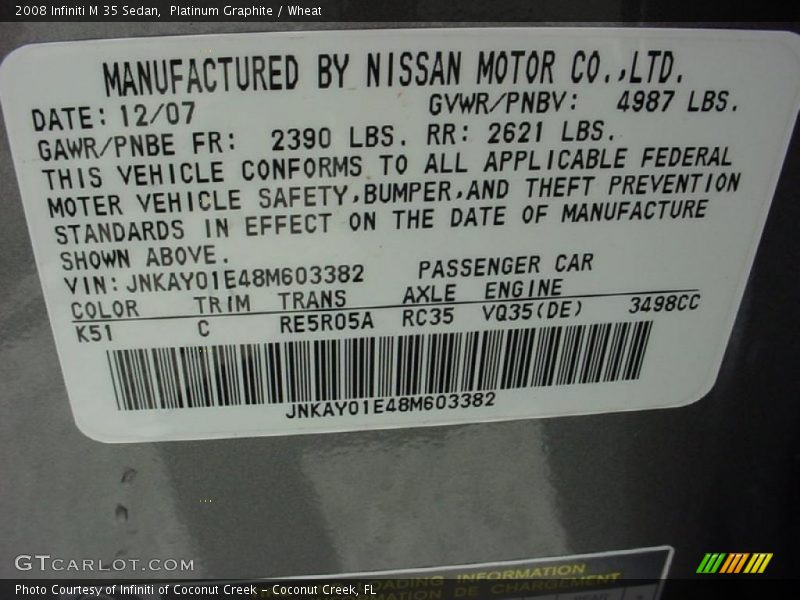 Platinum Graphite / Wheat 2008 Infiniti M 35 Sedan