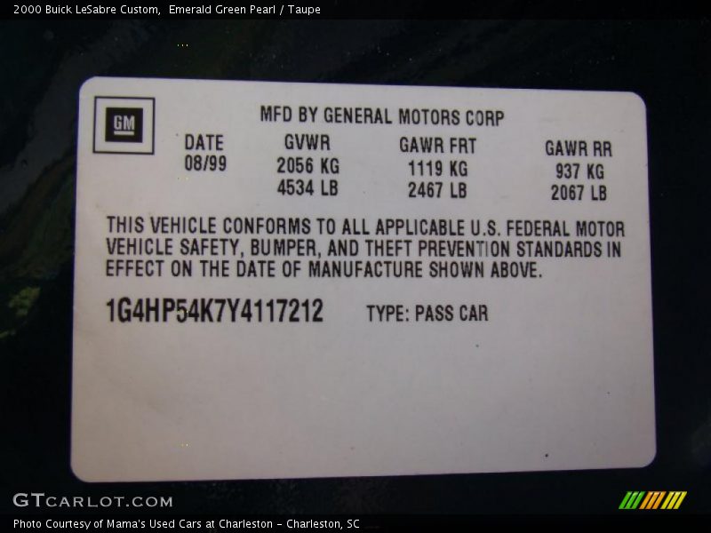 Emerald Green Pearl / Taupe 2000 Buick LeSabre Custom