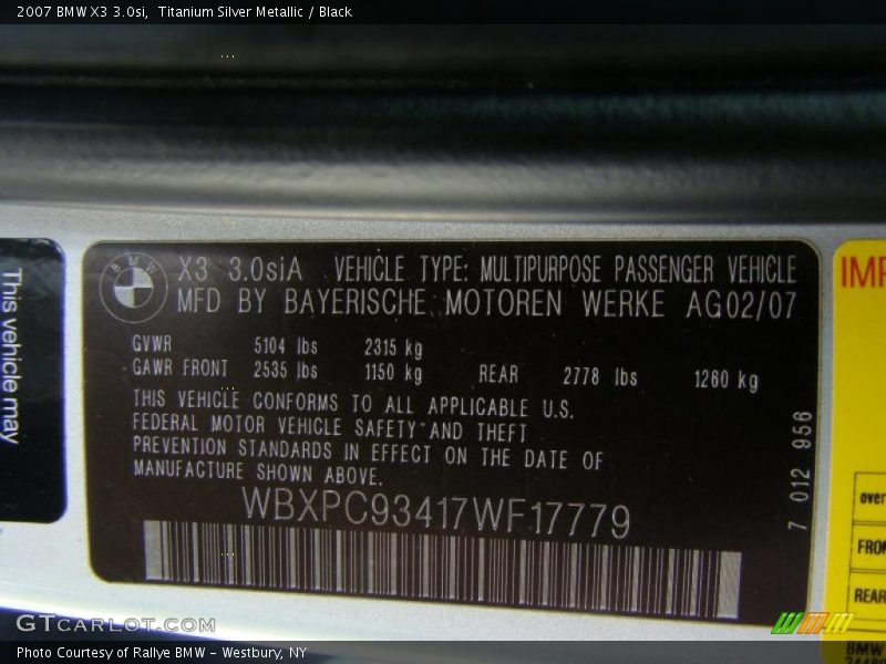 Titanium Silver Metallic / Black 2007 BMW X3 3.0si
