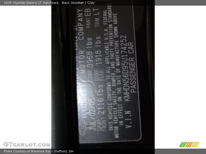 Black Obsidian / Gray 2005 Hyundai Elantra GT Hatchback
