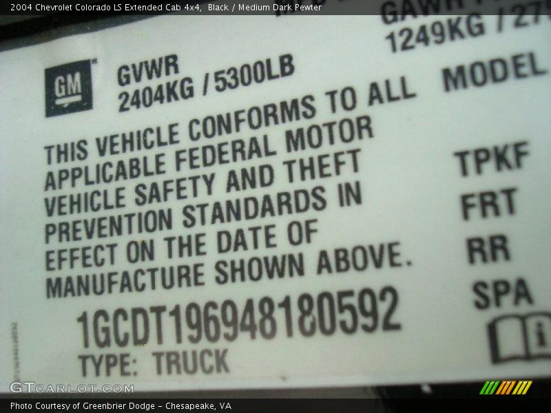 Black / Medium Dark Pewter 2004 Chevrolet Colorado LS Extended Cab 4x4