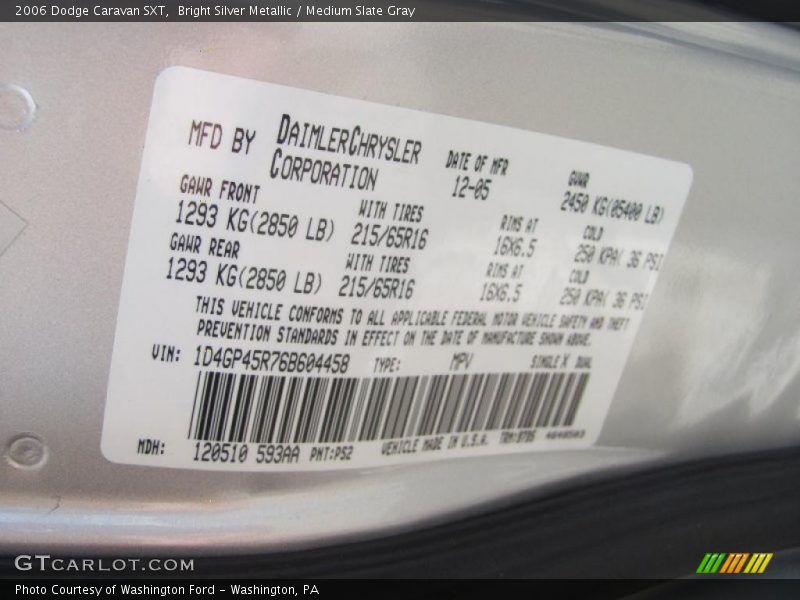 Bright Silver Metallic / Medium Slate Gray 2006 Dodge Caravan SXT