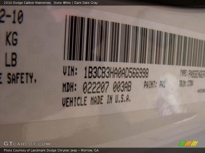 Stone White / Dark Slate Gray 2010 Dodge Caliber Mainstreet
