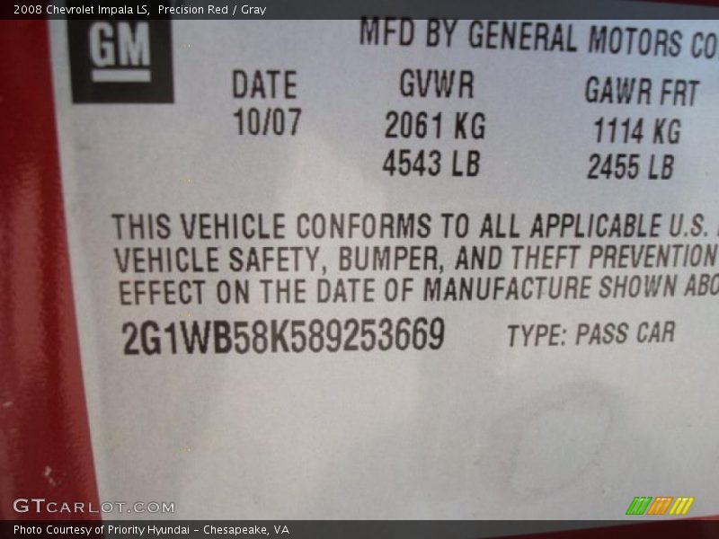 Precision Red / Gray 2008 Chevrolet Impala LS