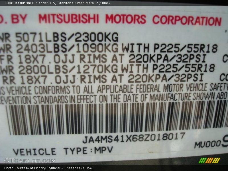 Manitoba Green Metallic / Black 2008 Mitsubishi Outlander XLS