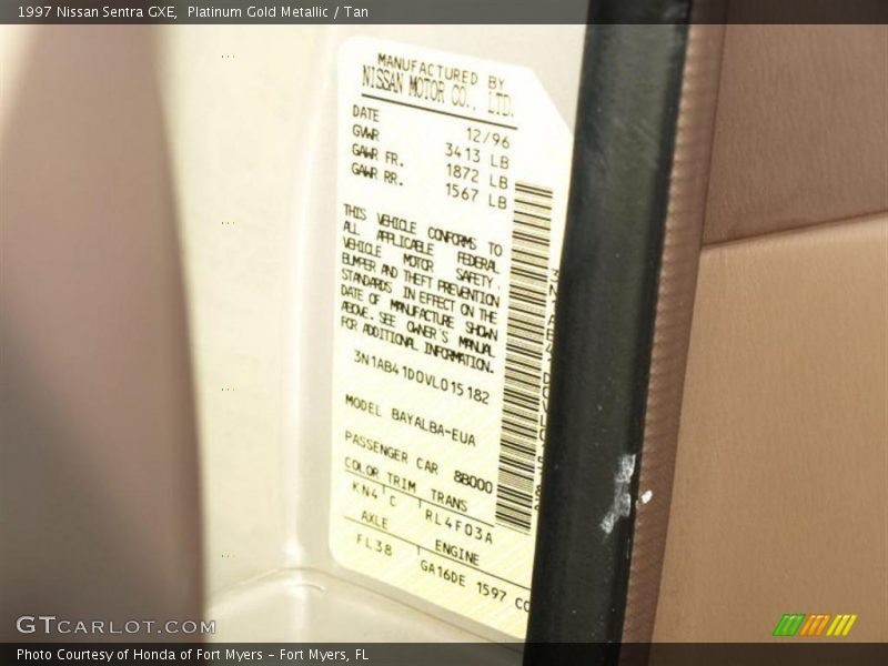 Platinum Gold Metallic / Tan 1997 Nissan Sentra GXE