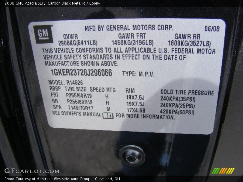 Carbon Black Metallic / Ebony 2008 GMC Acadia SLT