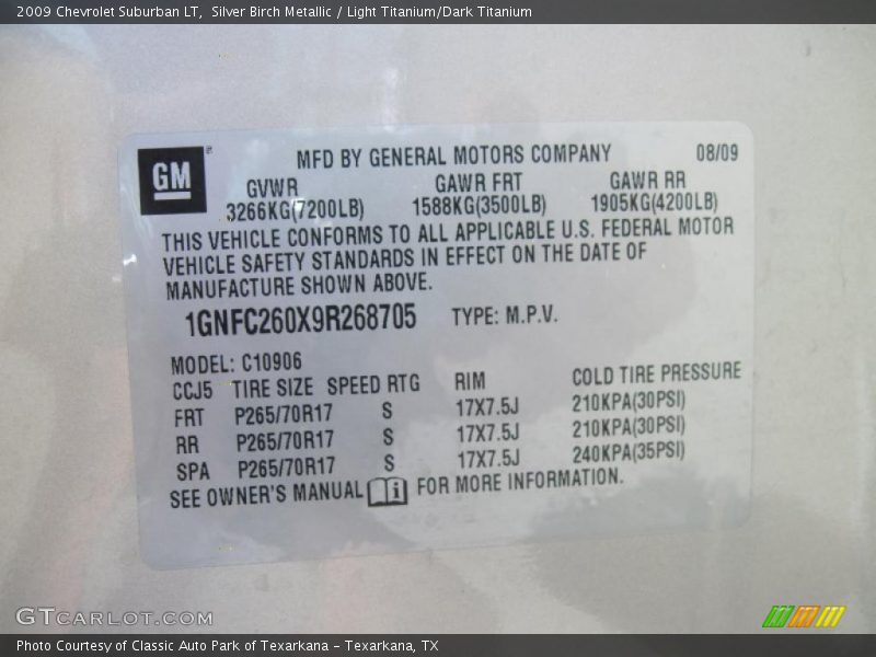 Silver Birch Metallic / Light Titanium/Dark Titanium 2009 Chevrolet Suburban LT