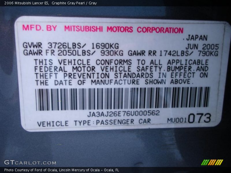 Graphite Gray Pearl / Gray 2006 Mitsubishi Lancer ES
