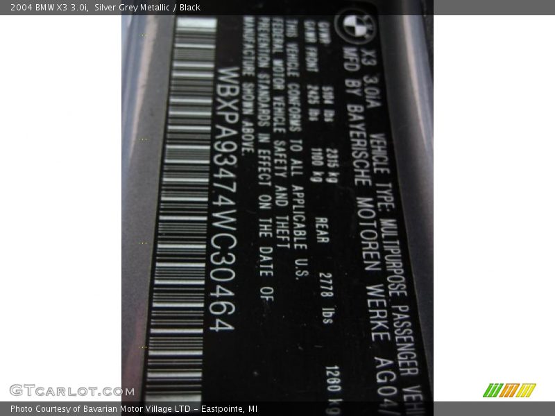 Silver Grey Metallic / Black 2004 BMW X3 3.0i