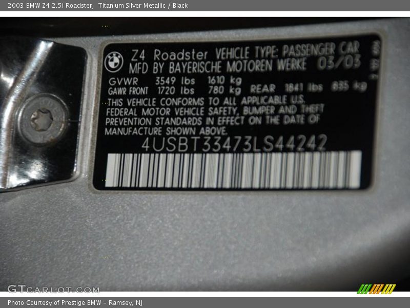 Titanium Silver Metallic / Black 2003 BMW Z4 2.5i Roadster