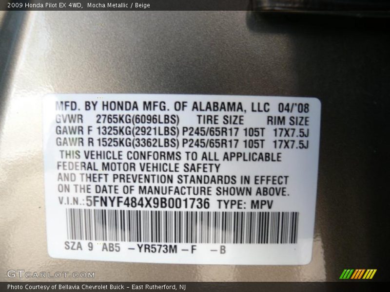 Mocha Metallic / Beige 2009 Honda Pilot EX 4WD