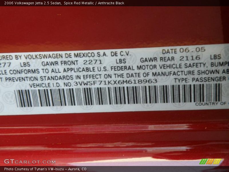 Spice Red Metallic / Anthracite Black 2006 Volkswagen Jetta 2.5 Sedan