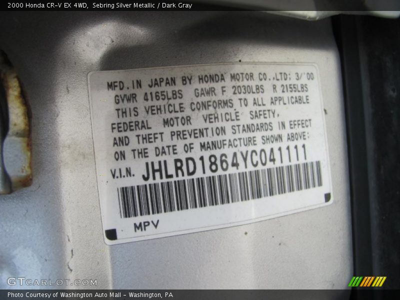 Sebring Silver Metallic / Dark Gray 2000 Honda CR-V EX 4WD