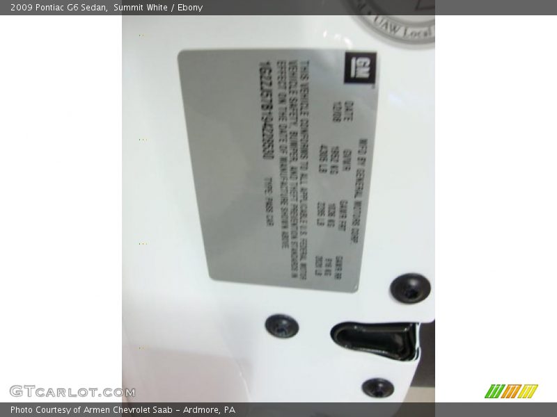 Summit White / Ebony 2009 Pontiac G6 Sedan