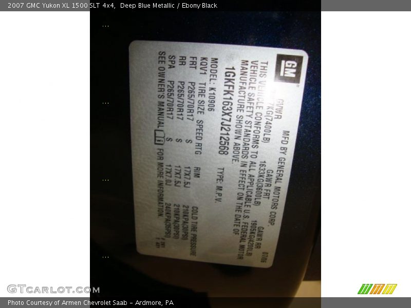 Deep Blue Metallic / Ebony Black 2007 GMC Yukon XL 1500 SLT 4x4