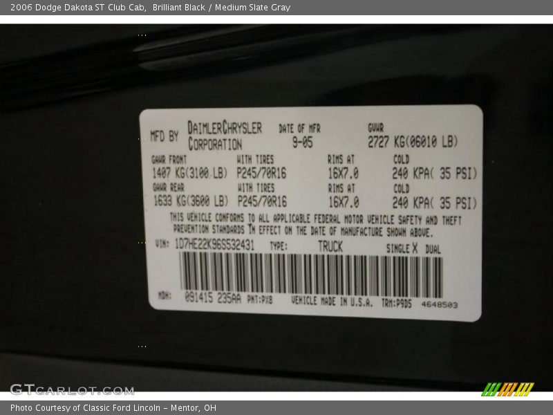 Brilliant Black / Medium Slate Gray 2006 Dodge Dakota ST Club Cab