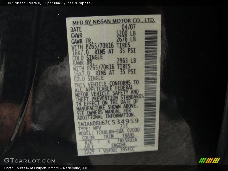 Super Black / Steel/Graphite 2007 Nissan Xterra X