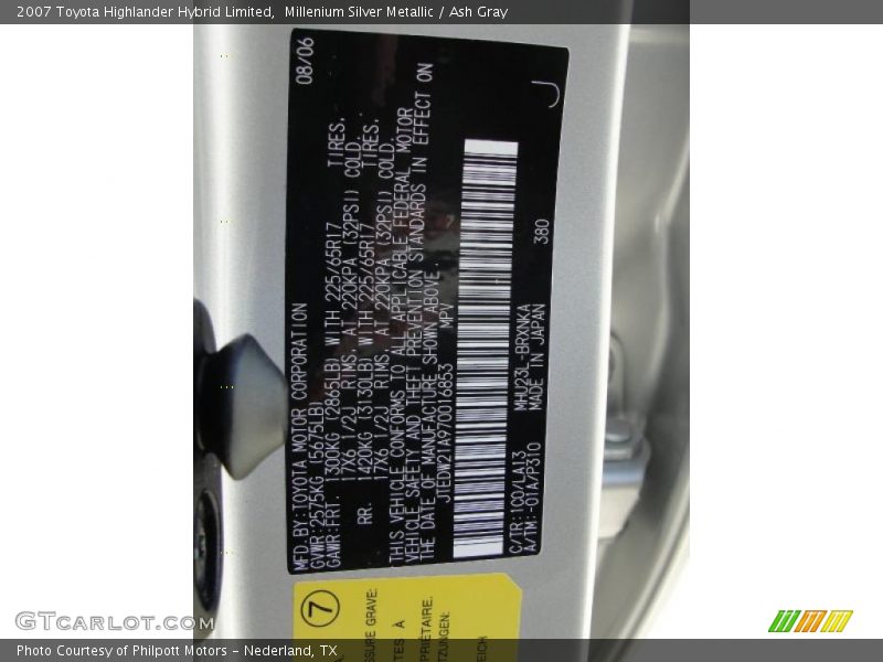 Millenium Silver Metallic / Ash Gray 2007 Toyota Highlander Hybrid Limited