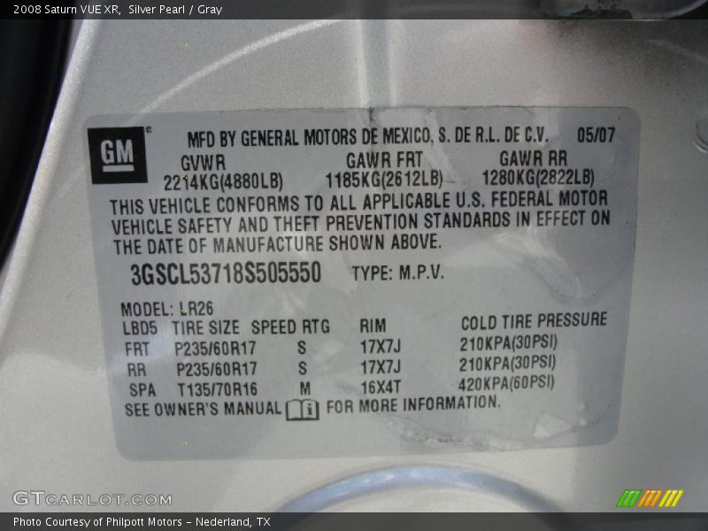 Silver Pearl / Gray 2008 Saturn VUE XR