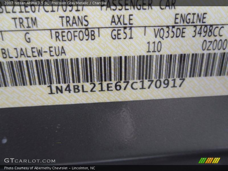 Precision Gray Metallic / Charcoal 2007 Nissan Altima 3.5 SL