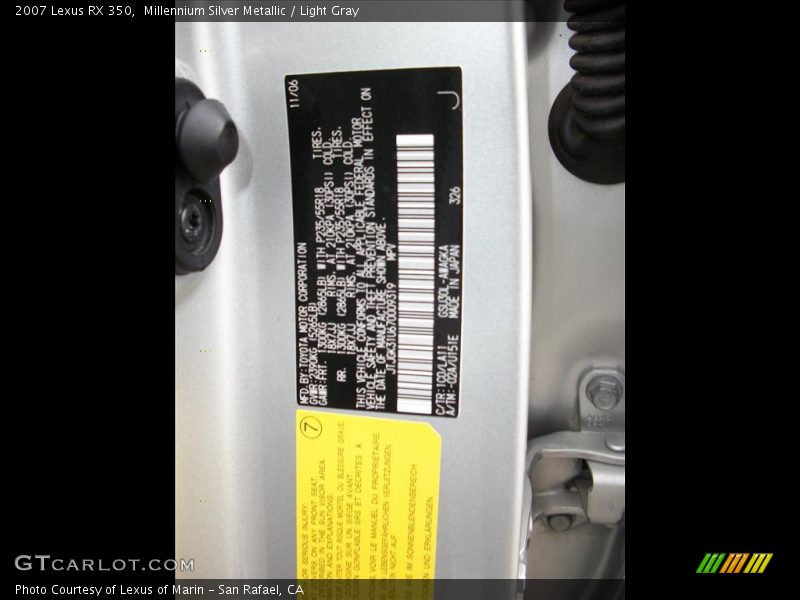 Millennium Silver Metallic / Light Gray 2007 Lexus RX 350