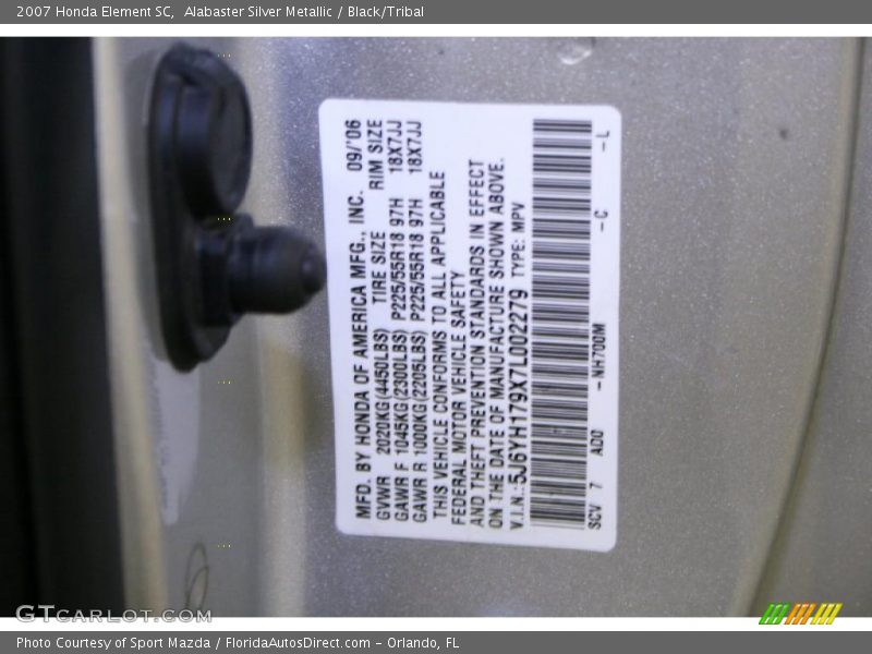 Alabaster Silver Metallic / Black/Tribal 2007 Honda Element SC