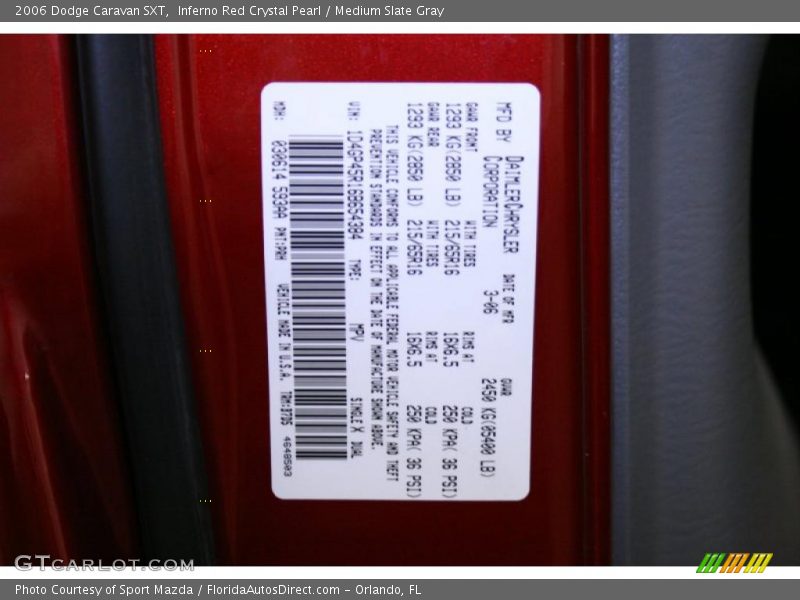 Inferno Red Crystal Pearl / Medium Slate Gray 2006 Dodge Caravan SXT