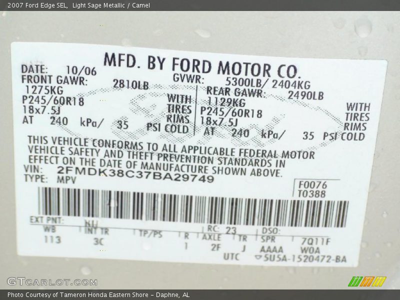 Light Sage Metallic / Camel 2007 Ford Edge SEL