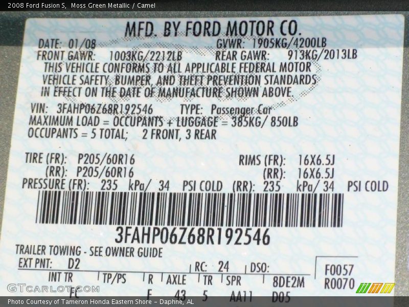 Moss Green Metallic / Camel 2008 Ford Fusion S
