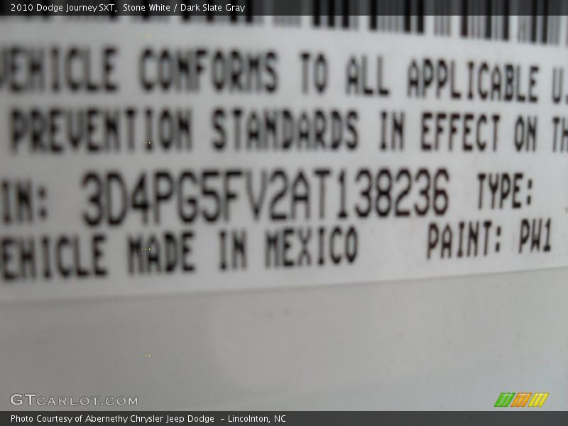 Stone White / Dark Slate Gray 2010 Dodge Journey SXT
