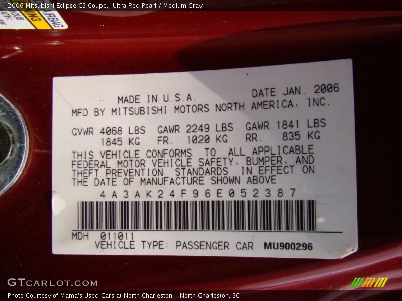 Ultra Red Pearl / Medium Gray 2006 Mitsubishi Eclipse GS Coupe