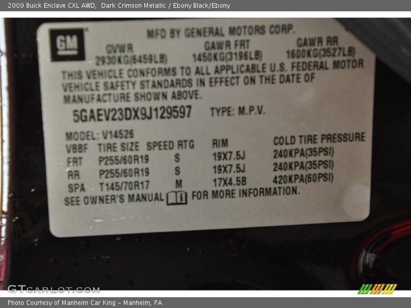 Dark Crimson Metallic / Ebony Black/Ebony 2009 Buick Enclave CXL AWD