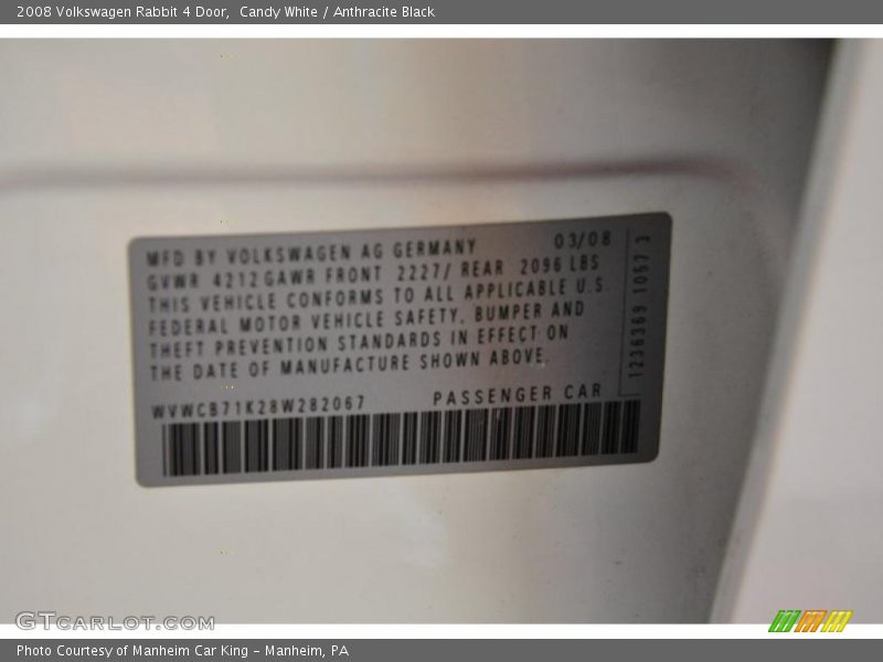 Candy White / Anthracite Black 2008 Volkswagen Rabbit 4 Door