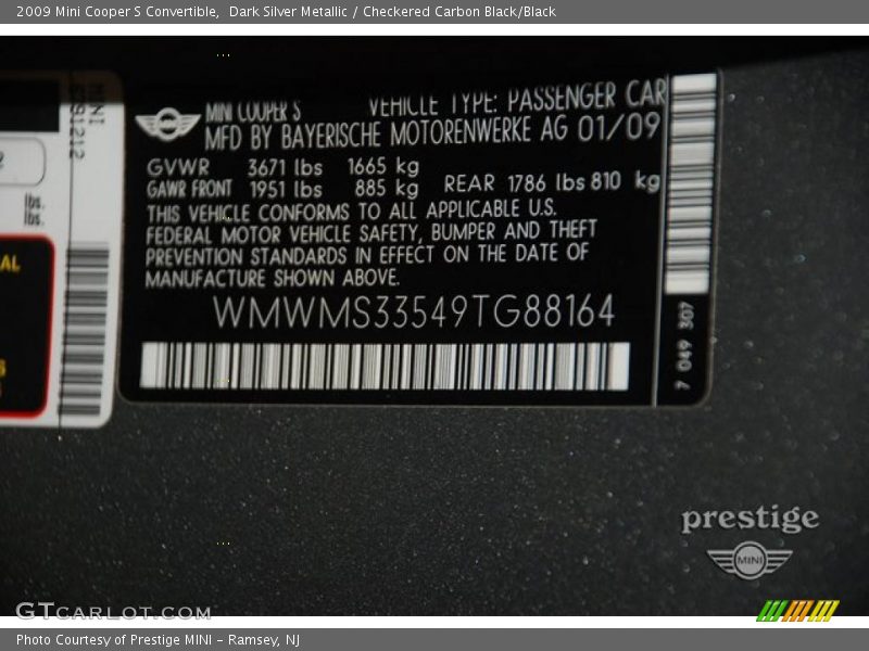Dark Silver Metallic / Checkered Carbon Black/Black 2009 Mini Cooper S Convertible