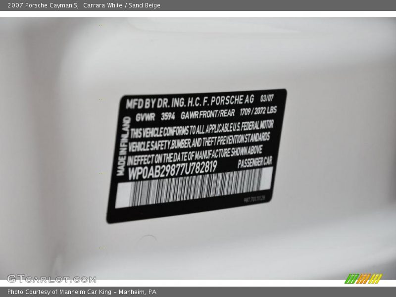Carrara White / Sand Beige 2007 Porsche Cayman S