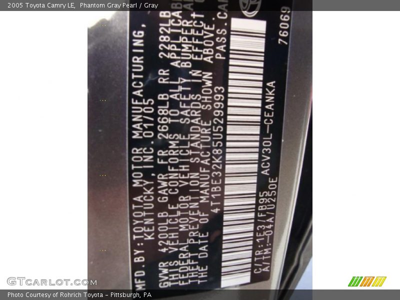 Phantom Gray Pearl / Gray 2005 Toyota Camry LE