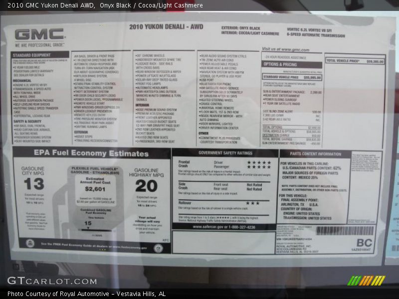 Onyx Black / Cocoa/Light Cashmere 2010 GMC Yukon Denali AWD